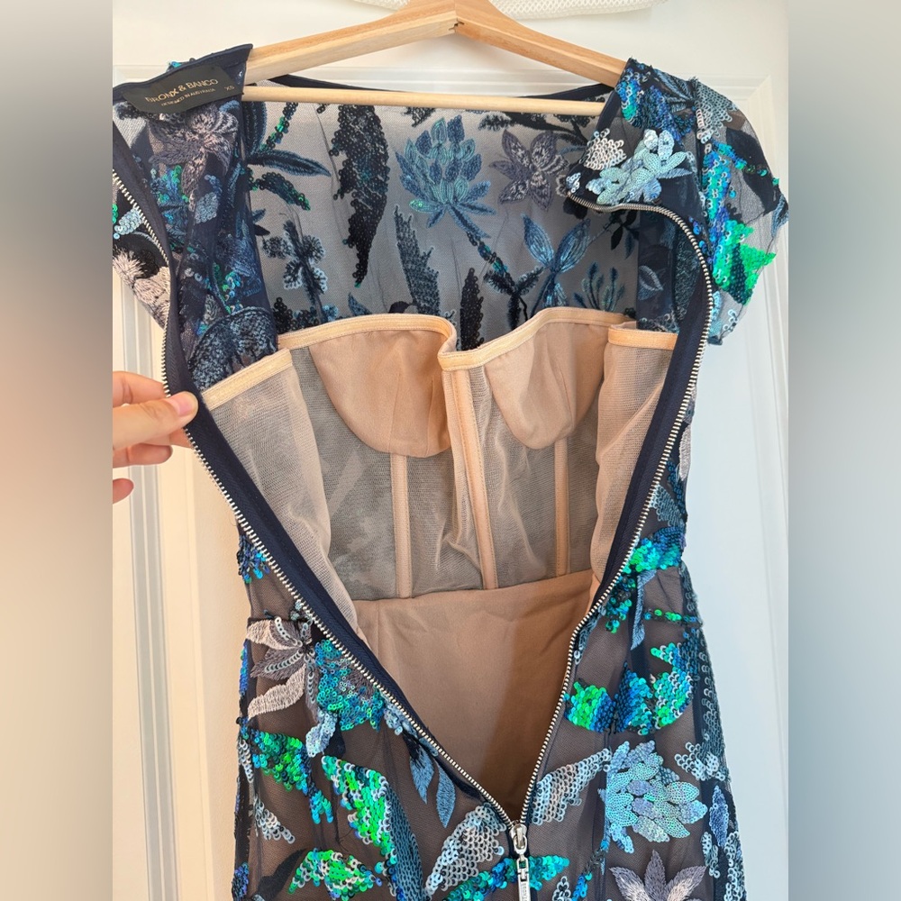 NWOT BRONX AND BANCO ZINNA EMBROIDERED EVENING Blue and Green Floral DRESS - Picture 13 of 13